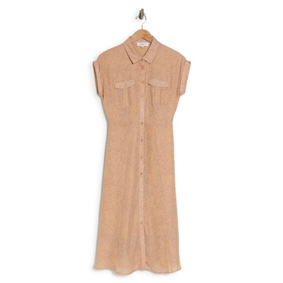 LUCKY BRAND Short Sleeve Midi Shirt Dress Button Front Leopard Coastal Brunch - Picture 10 of 13